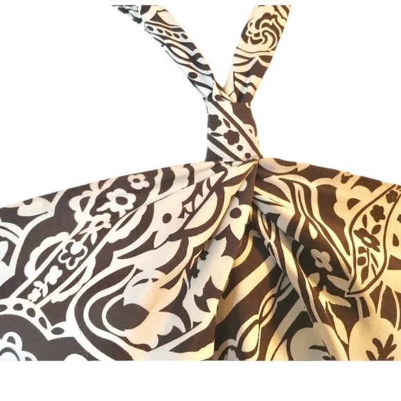 INC Halter Top 100% Silk, Brown Cream Floral Tropical - Picture 3 of 8